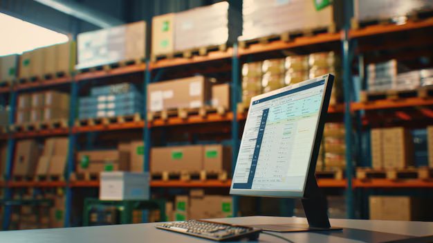 Logistics computer screen showing inventory management database systems